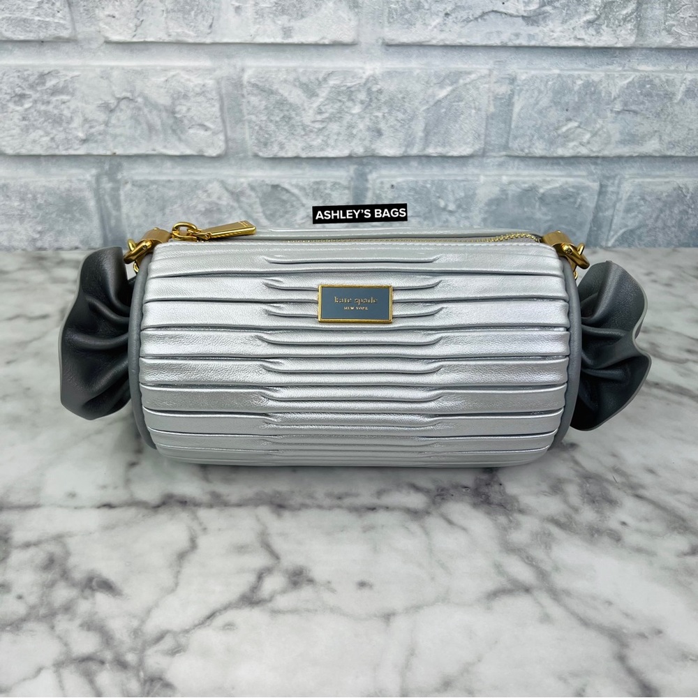 Kate Spade Sweet Treats Festive Pleated Small Barrel Bag In Starlight Silver - Picture 2 of 16